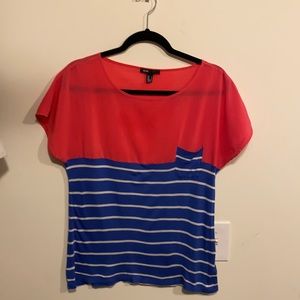 Pink and blue striped blouse with pocket